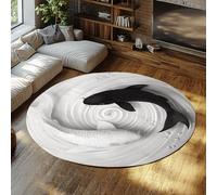 Alfombras redondas lavables 120cm Alfombra pez koi cocina alfombra circular ultrafina antideslizante oriental japonesa impresa 3D cero pelo bajo alfombra grande dormitorio salón blanco negro