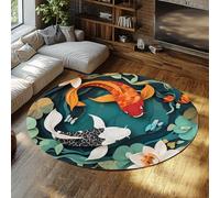 Alfombras redondas lavables 120cm Recorte papel 3D diseño texturizado koi pond alfombra antideslizante circular tapete lujo moderna lotus pond tinta verde entrada salón suave cómodo pelo bajo