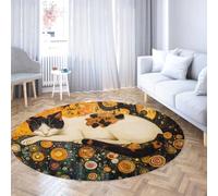 Alfombras Redondas Lavables Mediados Siglo White Cat Modern Abstract Geometry Retro Boho Floor Mats para decoración Sala Estar y Dormitorio Entrada 160cm
