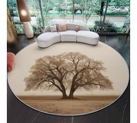 Alfombras Redondas Lavables Paisaje Antiguo De Robles Y Pradera con Estampado 180 cm, Alfombra Redonda de Franela para Habitación Infantil Sala de Estar, Alfombra Circular Antideslizante Marrón Claro