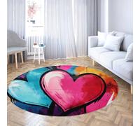 Alfombras redondas lavables para niños Graffiti Colors círculo con diseño corazones arte callejero suave que se desprende para sala estar, comedor, baño, dormitorio universitario, rosa y 90cm