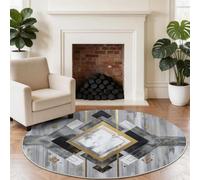 Alfombras redondas lavables para sala de estar de 90 cm, geométricas, art deco, sofá, alfombras redondas de pelo corto, alfombra de mesa de café, textura de líneas en forma de diamante dorado
