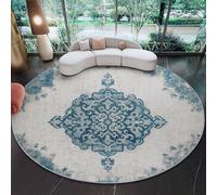 Alfombras Redondas Lavables Retro Desgastado Hermoso Patrón con Estampado 160 cm, Alfombra Redonda de Franela para Habitación Infantil Sala de Estar, Alfombra Circular Antideslizante Gris Azulado