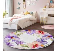 Alfombras Redondas Lavanda Salon Antideslizante Alfombras, Acuarela Lirios Plantas y Flores Ultrafina Suave 150 cm Pelo Corto para Comedor Dormitorio Familiar Entrada