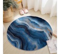 Alfombras Redondas Líneas Textura Fluido Estampado Imprimir Antideslizante Alfombra Redonda 180 cm para Sala de Estar Dormitorio Estudiar Entrada, Pelo Corto Lavable Azul Marino Plata Alfombras
