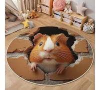 Alfombras Redondas Marrón 100cm, Ratón Rompiendo Una Pared De Ladrillos Alfombra Salon Alfombras, Animal De Dibujos Animados Microfibra Suave Alfombra Círculo Salón Dormitorio Antideslizante Lavable