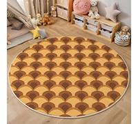 Alfombras Redondas Marrón Beige 150 Cm Alfombra Salon Antideslizante Alfombras Lavables En Lavadora Alfombra Dormitorio Comedor Diseño Geométrico Tapete Quarto Pelo Corto, Estilo Retro