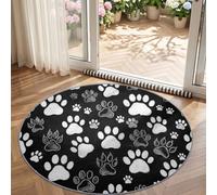 Alfombras redondas negras para sala de estar, alfombras lavables con dibujos animados para dormitorio, huellas de animales, alfombra circular de pelo bajo para habitación de los niños, guardería