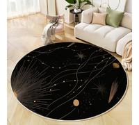 Alfombras Redondas Negro 160 Cm Alfombra Salon Antideslizante Alfombras Lavables En Lavadora Alfombra Habitacion Temas Celestiales Tapete Quarto Pelo Corto, Minimalismo