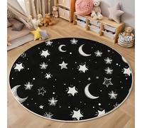 Alfombras Redondas Negro 240 Cm Alfombra Salon Antideslizante Alfombras Lavables En Lavadora Alfombra Dormitorio Comedor Simplicidad Moderna Tapete Quarto Pelo Corto, Estrellas Y Luna