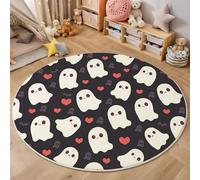 Alfombras Redondas Negro 90 Cm Alfombra Salon Antideslizante Alfombras Lavables En Lavadora Alfombra Habitacion Dormitorio Comedor Fantasma Dibujos Animados Tapete Quarto Pelo Corto, Estilo Kawaii