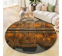 Alfombras Redondas Oro 180cm, Alfombra Círculo Arquitectura Superficie del Agua Franela Suave, Alfombra Paisaje Realista Antideslizante Pelo Corto, para Dormitorio Comedor Sala de Estar Oficina