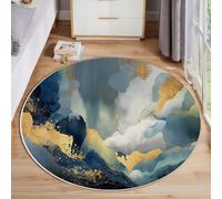 Alfombras Redondas Oro Azul 100cm Alfombra Salon Antideslizante Alfombras Lavables en Lavadora Alfombra Habitacion Dormitorio Comedor Resumen De Lujo Textura De Mármol Tapete Quarto Pelo Corto