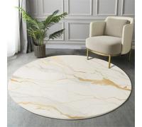 Alfombras Redondas Oro blanco 180cm Alfombra Salon Antideslizante Alfombras Lavables en Lavadora Alfombra Habitacion Dormitorio Comedor Estilo abstracto lujo Grieta mármol Tapete Quarto Pelo Corto