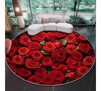 Alfombras Redondas para Sala de Estar 150 cm, Muro de Amor de Rosas Rojas Alfombras Antideslizantes para Dormitorio mesita de Noche Cocina y decoración del hogar Rojo