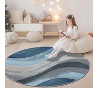 Alfombras Redondas para Sala de Estar 160 cm, Antigüedad Fantasía Ola Alfombras Antideslizantes para Dormitorio mesita de Noche Cocina y decoración del hogar Azul