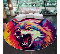 Alfombras Redondas para Sala de Estar 160 cm, Arte Aullido de Lobo Alfombras Antideslizantes para Dormitorio mesita de Noche Cocina y decoración del hogar Multicolor