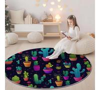 Alfombras Redondas para Sala de Estar 160 cm, Impresión de Cactus de Dibujos Animados Alfombras Antideslizantes para Dormitorio mesita de Noche Cocina y decoración del hogar Multicolor