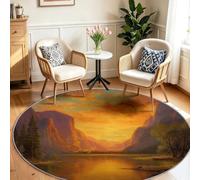 Alfombras redondas para sala de estar, 60 cm, atardecer, montañas, lago, naturaleza, lavable, alfombra circular para dormitorio, antideslizante, suave, pelo bajo, realista, para habitación de niños