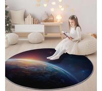 Alfombras Redondas para Sala de Estar 60 cm, Cielo Estrellado Universo Ciencia ficción Alfombras Antideslizantes para Dormitorio mesita de Noche Cocina y decoración del hogar Azul Oscuro