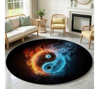 Alfombras redondas para sala de estar de 60 cm, diseño de fuego de hielo Yin Yang, lavable, alfombra circular para dormitorio, antideslizante, no se desprende, suave, de pelo bajo, alfombra estampada