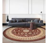 Alfombras redondas para sala de estar, decoración del hogar, rojo, amarillo, patrón tradicional oriental vintage, lavable, alfombra de suelo, comedor, mesa de centro,