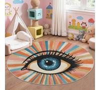 Alfombras redondas para salón, 60 cm, modernas, lavables a máquina, antideslizante, pelo bajo, ojos naranjas, diseño estampado a rayas, comedor, dormitorio, decoración del hogar, sala de pasatiempos
