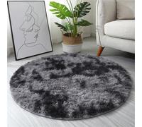 Alfombras redondas peludas de teñido anudado para sala de estar y dormitorio, alfombra suave antideslizante y esponjosa, 60-200 cm, color gris oscuro, elegante decoración del hogar, acogedora alfombra