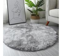 Alfombras redondas peludas de teñido anudado para sala de estar y dormitorio, alfombras suaves antideslizantes y esponjosas en gris claro, 200 cm para decoración del hogar