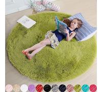 Alfombras redondas peludas para sala de estar, para habitación de los niños, dormitorio, decoración del hogar, alfombra peluda, verde, 60 x 60 cm