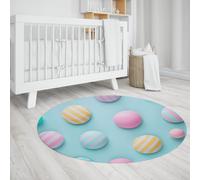 Alfombras Redondas Puntos caprichosos Círculo Colorido Bolas geométricas Impresión 3D Alfombra Azul Antideslizante Alfombra Delgada Pelo bajo para Dormitorio guardería 90cm