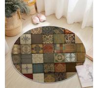 Alfombras Redondas Retro Textura Patchwork Estampado Imprimir Antideslizante Alfombra Redonda 180 cm para Sala de Estar Dormitorio Estudiar Entrada, Pelo Corto Lavable Vistoso Alfombras
