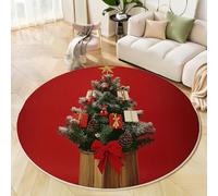 Alfombras Redondas Rojo 160 Cm Alfombra Salon Antideslizante Alfombras Lavables En Lavadora Alfombra Habitacion Dormitorio Comedor Árbol Navidad Piñas Tapete Quarto Pelo Corto, Decoraciones Navideñas