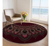 Alfombras Redondas Rojo Salon Antideslizante Alfombras, Tribu Tradición Bordado Flores Ultrafina Suave 150 cm Pelo Corto para Comedor Dormitorio Familiar Entrada