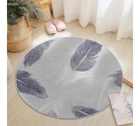 Alfombras Redondas Simple Textura Plumas Estampado Imprimir Antideslizante Alfombra Redonda 180 cm para Sala de Estar Dormitorio Estudiar Entrada, Pelo Corto Lavable Gris Blanco Alfombras