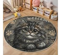 Alfombras Redondas,Tapete Redondo Antideslizante,Alfombra De Área Redonda para Gris Salón Sofá Mesa De Café Estudio Comedor Dormitorio Oficina (180Cm,Textura De Gato Lindo)