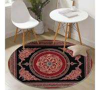 Alfombras Redondas Tradicional Elegante Estampados Florales Vintage Imprimir Antideslizante Alfombra Redonda 180 cm para Sala de Estar Dormitorio Estudiar Entrada, Pelo Corto Lavable Alfombras Rojo