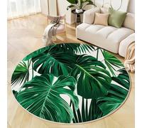 Alfombras Redondas Turquesa 100 Cm Alfombra Salon Antideslizante Alfombras Lavables En Lavadora Alfombra Dormitorio Comedor Plantas Tropicales Tapete Quarto Pelo Corto, Hojas Monstera