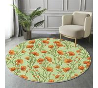 Alfombras Redondas Verde 160cm Alfombra Salon Antideslizante Alfombras Lavables en Lavadora Alfombra Habitacion Dormitorio Comedor fresco dibujado a mano Amapola naranja Tapete Quarto Pelo Corto