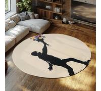 Alfombras redondas vintage para niños para dormitorio Alfombra circular lavable beige negra Plantilla graffiti impresa Tapete para sala estarx Suave y acogedora manta comedor para cocina 180cm