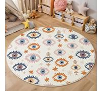 Alfombras Redondas Vistoso 90cm, Alfombra Círculo Mal De Ojo Amuleto Franela Suave, Alfombra Estilo Bohemio Antideslizante Pelo Corto, para Dormitorio Comedor Sala de Estar Oficina