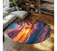 Alfombras redondeadas lavables 150cm（Redondo） Alfombra antideslizante Sunset Beach Alfombras finas y suaves para salón entrada Palmera olas del océano Patrón de cielo colorido Alfombra interiores