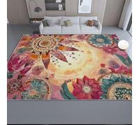 Alfombras Rosa - Bohemia Alfombras Salon de Pelo Corto - Lavable Antideslizante Retro Flores Mandala Chenilla Estampada 120 x 180 cm para Cocina Dormitorio y Comedor