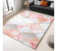 Alfombras rosas para sala de estar, 140 x 200 cm, suaves, lavables, antideslizantes, para dormitorio, triángulo geométrico, mármol, fácil de limpiar, para comedor, habitación de niños y oficina