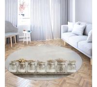 Alfombras rústicas circulares 160cm tarro de cristal flor seca con patrón madera alfombra suelo del dormitorio antideslizante lavable blanda plegable fácil limpiar resistente a manchas redonda