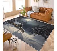 Alfombras Salon de Pelo Corto 160x230 cm Iglú del Bosque Lobo Solitario Alfombras de Habitacion Sala de Extrasuave Gris Moderna Alfombra Dormitorio, Alfombra Cocina, Tapete Sala