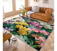 Alfombras Salon de Pelo Corto 80x150 cm PatróN de OrquíDea de Acuarela Alfombras de Habitacion Sala de Extrasuave Multicolor Moderna Alfombra Dormitorio, Alfombra Cocina, Tapete Sala