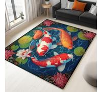 Alfombras Salon Estanque De Lotos De Dibujos Animados con Carpas 90 x 150 cm Alfombra Suave Antideslizante Lavable, Azul Modernas de Interior Alfombra, para salón Dormitorio Comedor