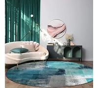 Alfombras Salon Grande Moderna Redonda Antideslizante Lavable Cuadro de Arte Abstracto Turquesa y Gris Alfombra Antideslizante Junto A La Cama para Niños ø 100CM