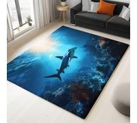 Alfombras Salón Lavable 120 x 170 cm, Azul Alfombra Dormitorio Pelo Corto Suave Arrecife Coral Submarino Tiburón Animal Moqueta de Grande Antideslizante, Imitación Cachemira para Interiores Comedor